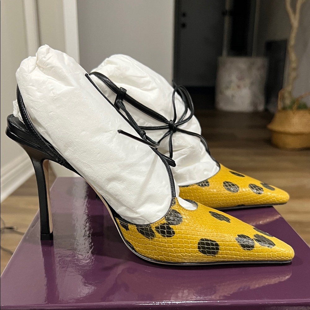 Jimmy Choo Yellow and Black Polka Dot Heels